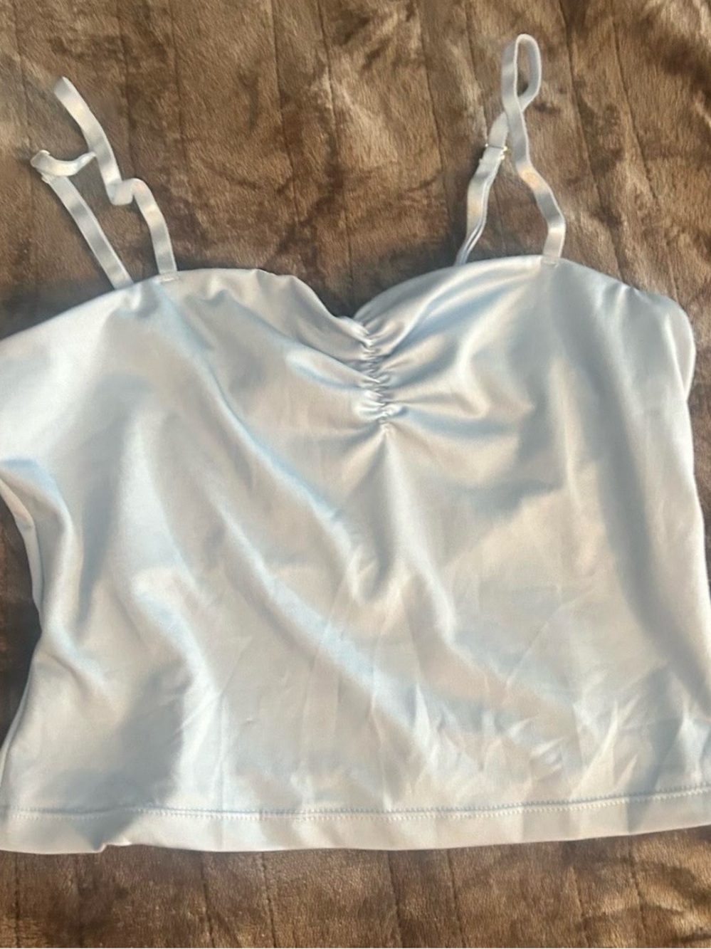 Light Blue Satin Ruched Cami Crop Top with Adjustable Straps